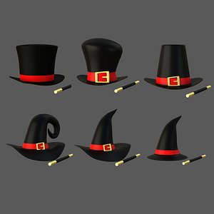 Magic Hat And Wand Collection 3D model
