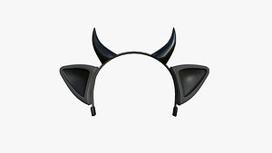 Furry Ears Tiara J09 Full Black - Headband Character Design 3D model