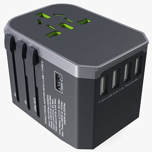 3D International Plug Adapter with USB model