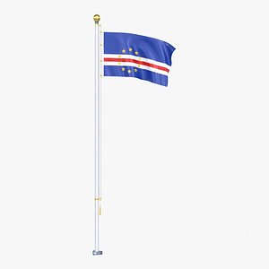Cape Verde Flag Stand Pole Animated Loop 3D model