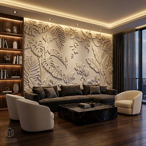 3D model Modern Floral Relief Panel Wall Decor Set STL Mural CNC 319