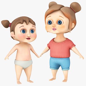 Cartoon Kid and Baby Girl Collection 3D model