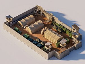 military base camp exterior 3d scene asset model