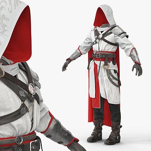 3D model Medieval Assassin Hooded Outfit White Red