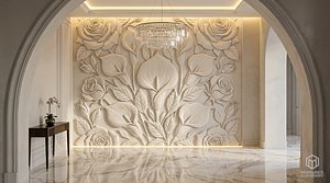Modern Floral Relief Panel Wall Decor Set STL Mural CNC 312 3D