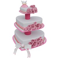 Heart Shaped Wedding Cake 3D Model Pink Roses Tiered Design with Bow Decoration