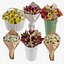 Flowers In Bucket And Bouquets Set