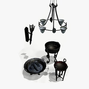 3D model Ancient Iron Fire Pit Set
