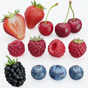 3D Set of 12 Berries Blackberry Cherry Blueberry Strawberry Raspberry model
