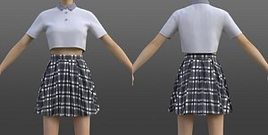 plaid pleated miniskirt and cropped polo shirt school uniform