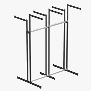 Clothing 6 Way Rack 02 Metal Black and White 3D