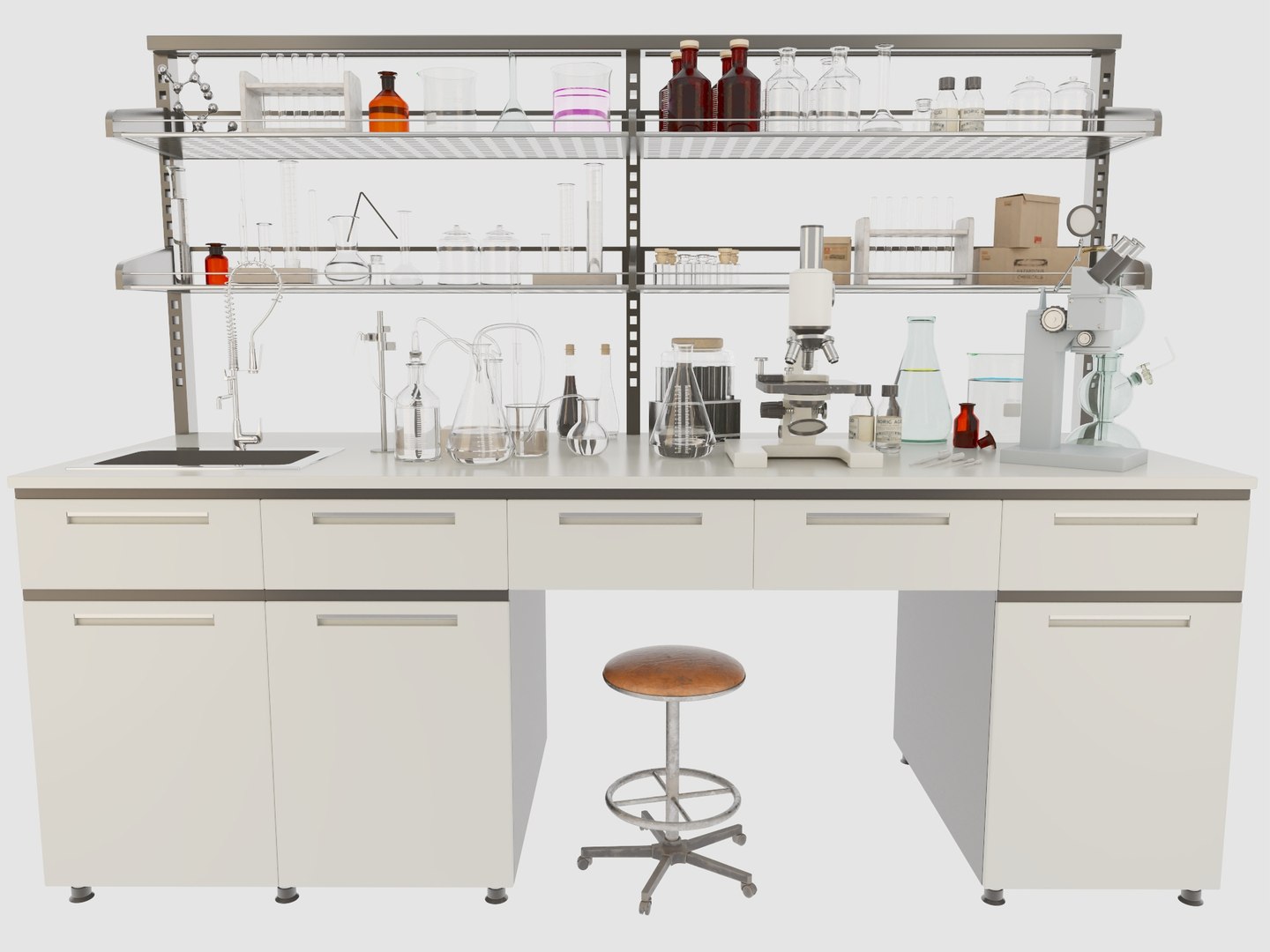3D Laboratory Workbench With Glassware Microscope - TurboSquid 2631344
