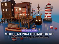 Low Poly Modular Pirate Harbor Kit - 57 Game Ready Models