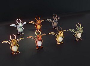 Cartoon Metallic Dragons Animated Low-poly 3D Model model