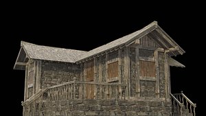3D village house low poly medieval house model