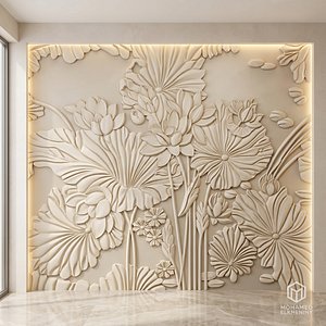 3D Modern Lotus Floral wall decor Relief STL Mural CNC 442