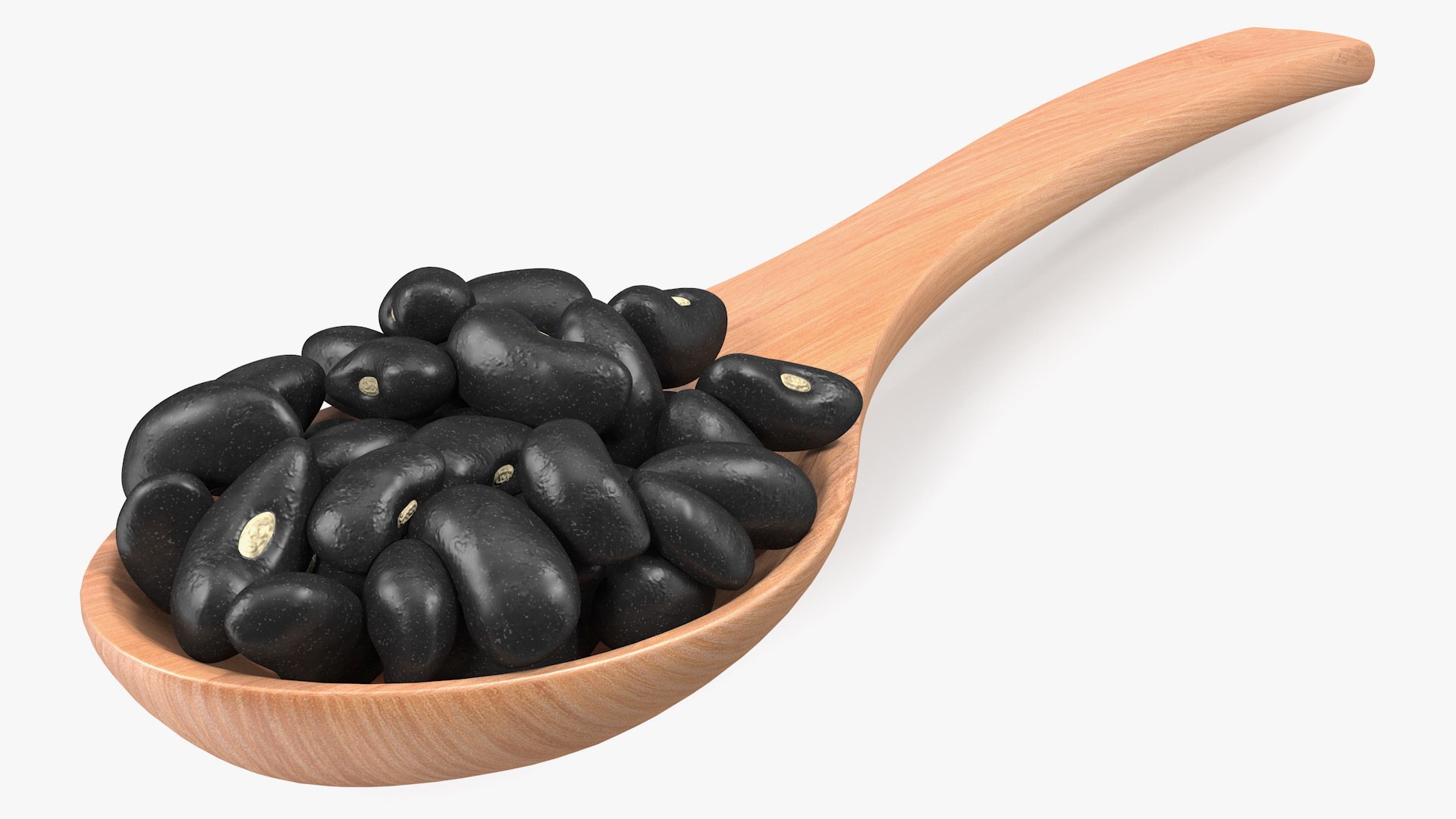 Black Turtle Beans in Wooden Spoon 3D model preview