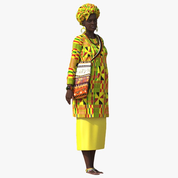 Modello 3D Donna africana che indossa abiti tradizionali truccati