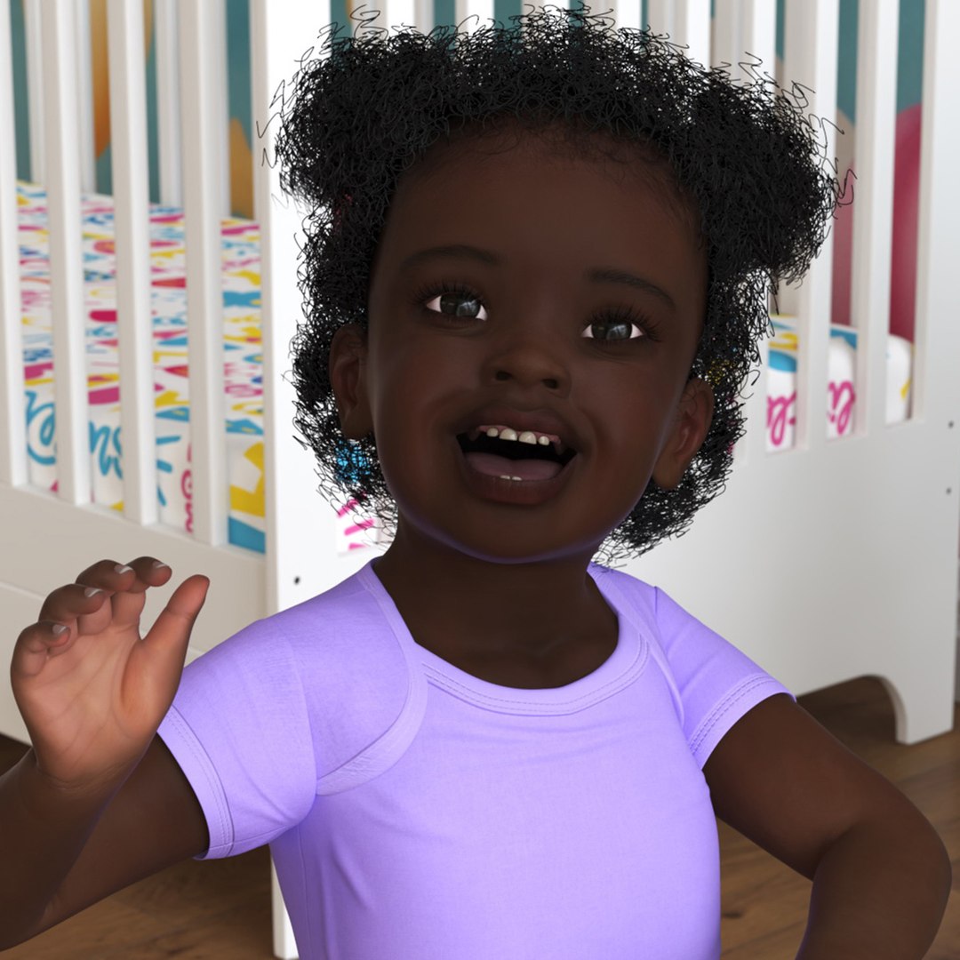 One Year Old Black Girl in Bodysuit Rigged 3D model preview