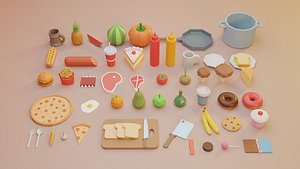 Low Poly Fruits and Vegetables Food Collection