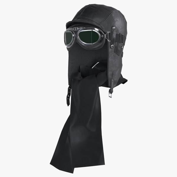 Aviator Goggles Hat Scarf Set - Black - Game Asset model