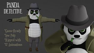 Cartoon Detective Panda Character 3D model