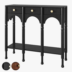 3D model Litfad - Natural Wood Console Table with Legs and 3 Drawers