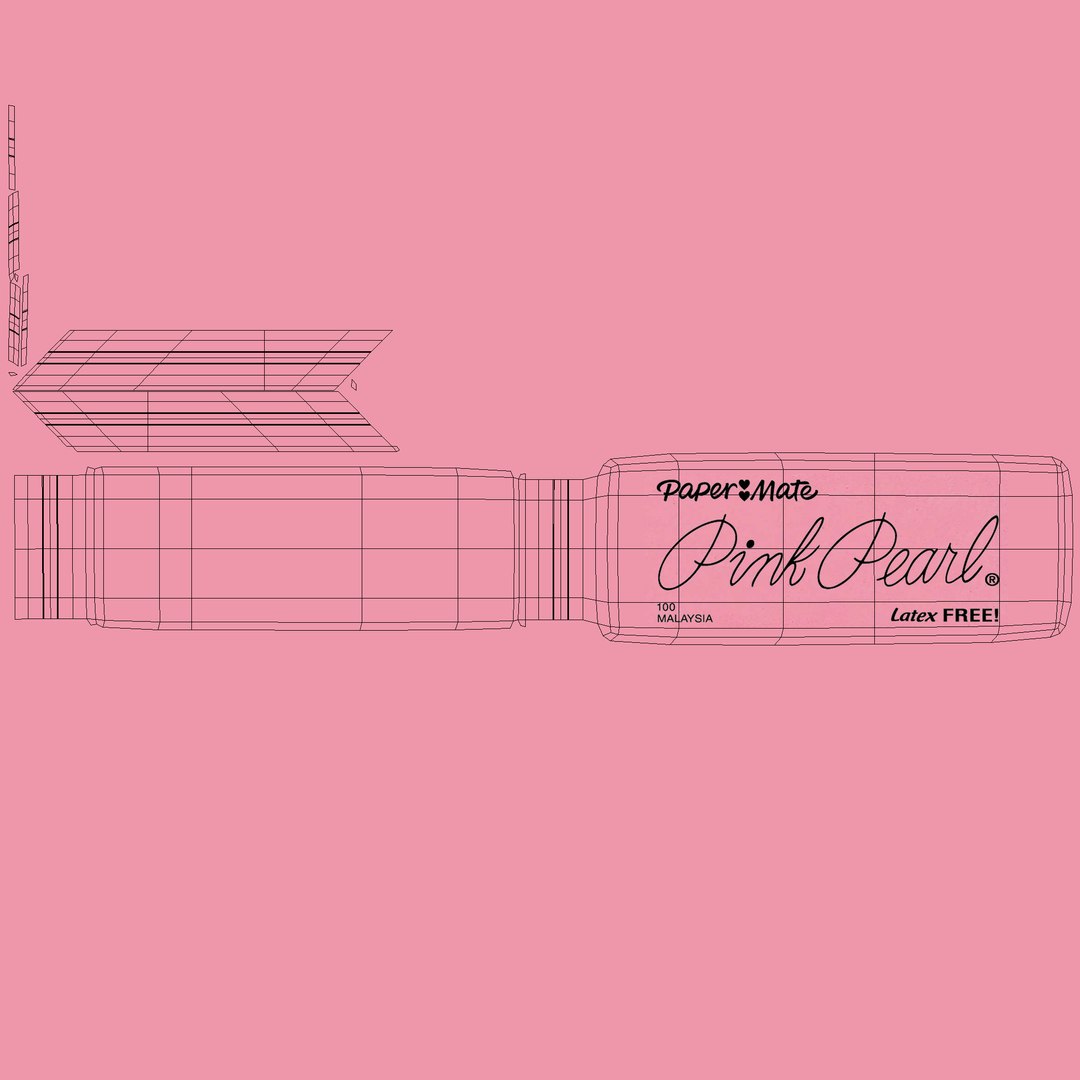 Pink Pearl Eraser 3D https://p.turbosquid.com/ts-thumb/XS/oHwpF9/nF/11/jpg/1634975393/1920x1080/fit_q87/369943d0bced3832cf66aab1f2583e1ddda9f716/11.jpg