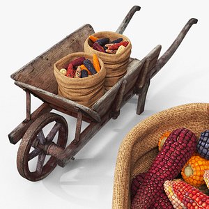 Wooden Garden Wheelbarrow with Harvest Corn