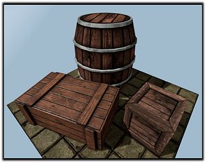 Low poly wooden storage assets (barrel/box/big box)(including LOD)