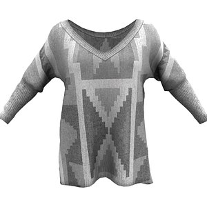 Ladies Loose V-neck Sweater 3D model