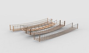 Rope suspension bridge set 3D model