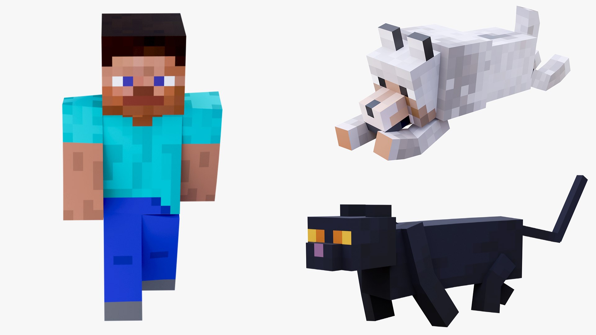 3D model Minecraft Steve Wolf Cat Companions Rigged Collection 3D Model Game Ready 4K PBR https://p.turbosquid.com/ts-thumb/XU/HMTIZb/fK/stevedogcat/png/1789040349/1920x1080/fit_q87/5f061ea1ca97d243040adaf8b4e8fff2bf7677cc/stevedogcat.jpg
