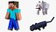 Коллекция анимированных 3D-моделей кота Стива Волка из Minecraft, готовых к использованию в играх, разрешение 4K, PBR.
