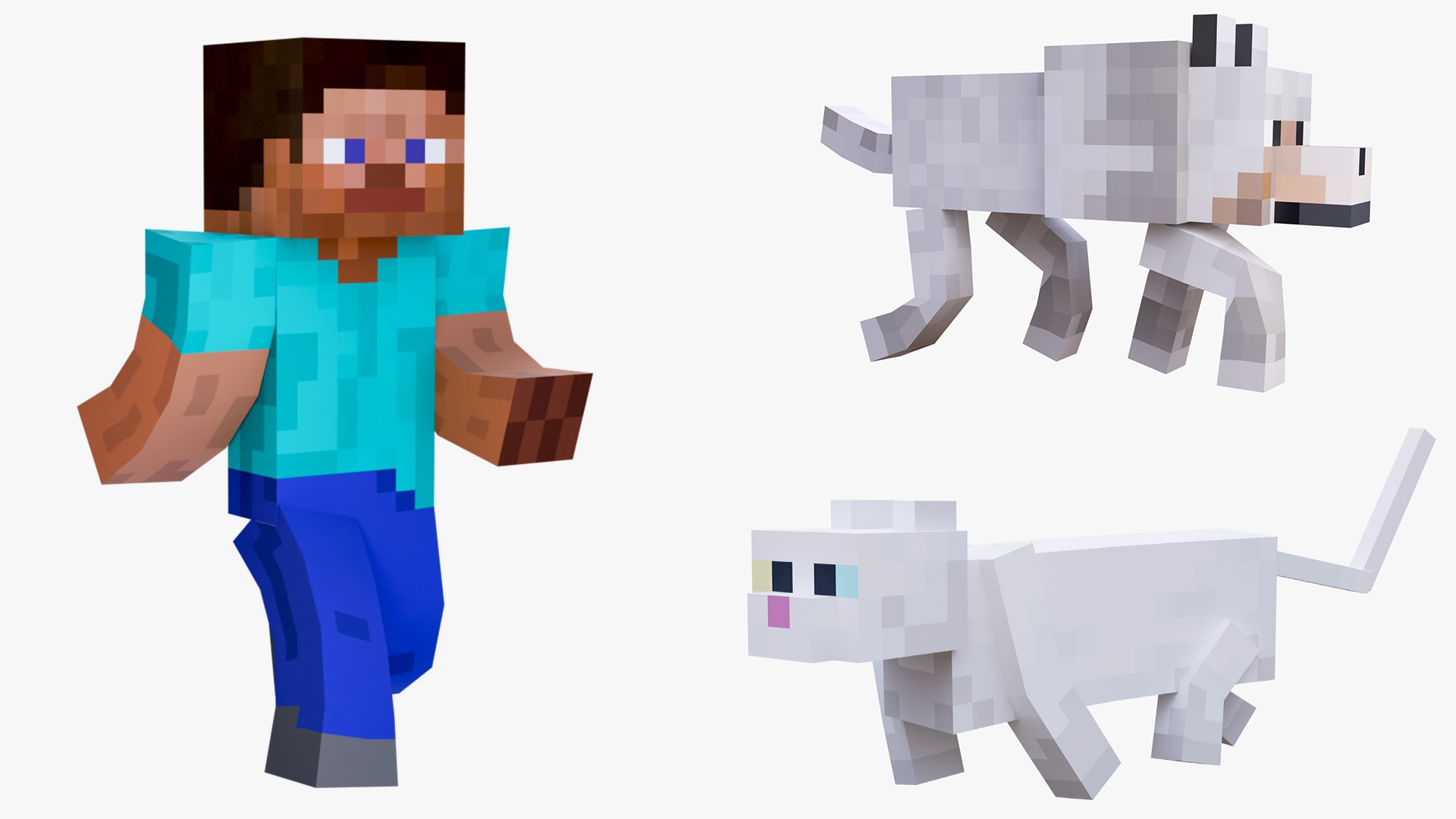 3D model Minecraft Steve Wolf Cat Companions Rigged Collection 3D Model Game Ready 4K PBR https://p.turbosquid.com/ts-thumb/XU/HMTIZb/z9/stevedogcat5/png/1789040348/1920x1080/fit_q87/1baee1fd79a5619d2f72aa30fb0f214512e12161/stevedogcat5.jpg