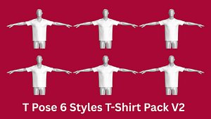 Men 6 Styles Tshirt In T Pose - Pack V2 3D model