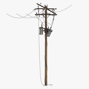 Wooden Power Lines 02 Damaged