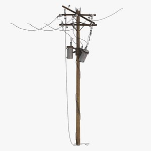 Wooden Power Lines 02 Damaged