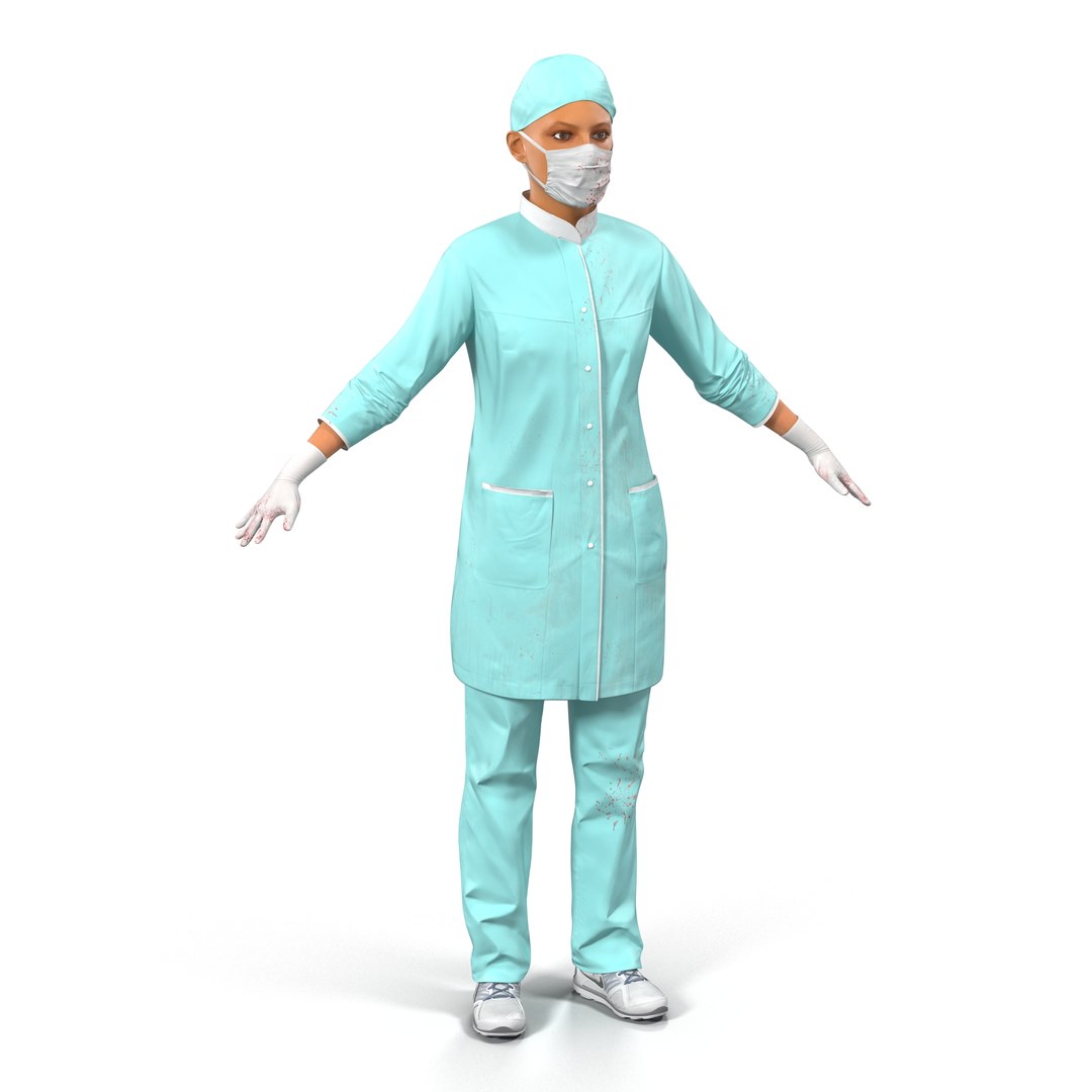 Female Surgeon Mediterranean with Blood 3D Model 3D model preview