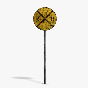 3D Damaged Railroad Sign model
