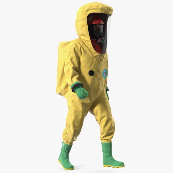 3D Heavy Duty Chemical Protective Suit Walking Pose Yellow
