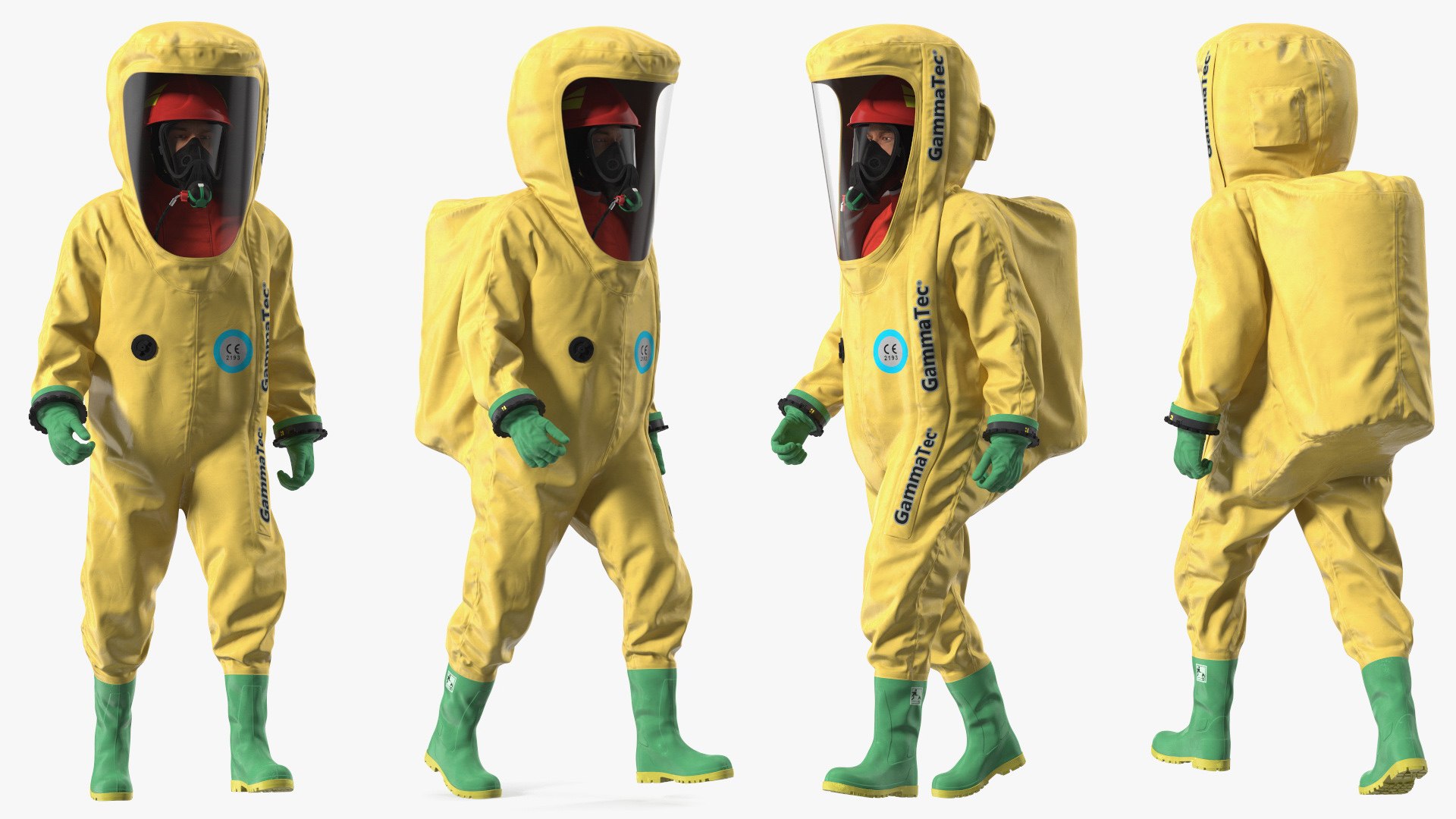 Heavy Duty Chemical Protective Suit Walking Pose Yellow 3D model preview