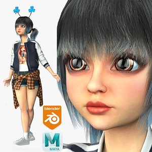 Cartoon Rigged Style Girl-Moly Character 3D Model