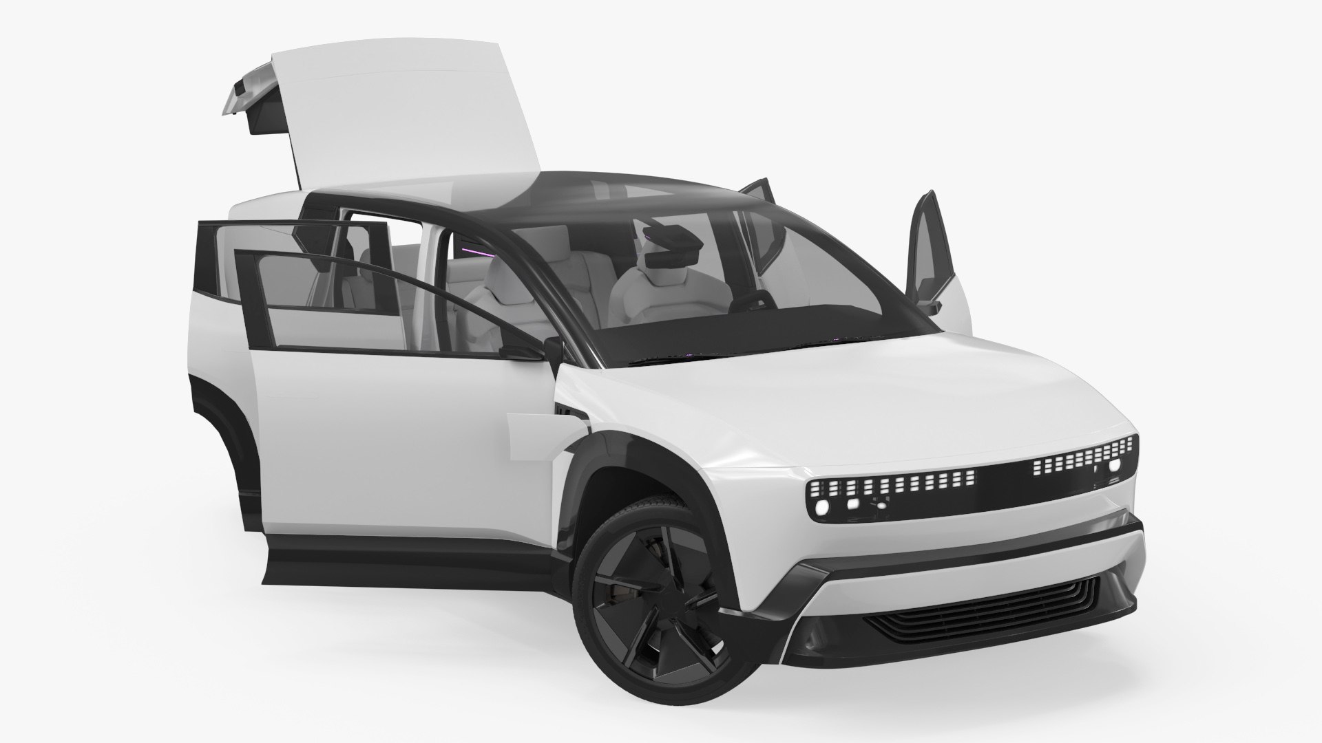 Compact EV SUV With Panoramic Roof White Rigged for Maya 3D model preview
