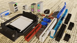 PC Parts Collection High-Poly Computer Connectors Components
