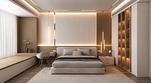 Modern Japandi Master Bedroom Interior PBR Scene Ready for Rendering