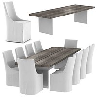 Restoration Hardware CHANNEL RECTANGULAR DINING TABLE and ELLA SKIRTED FABRIC SIDE CHAIR