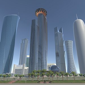 Doha Qatar skyscrapers real-time scene