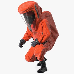 Heavy Duty Chemical Protective Suit Squat Pose Red