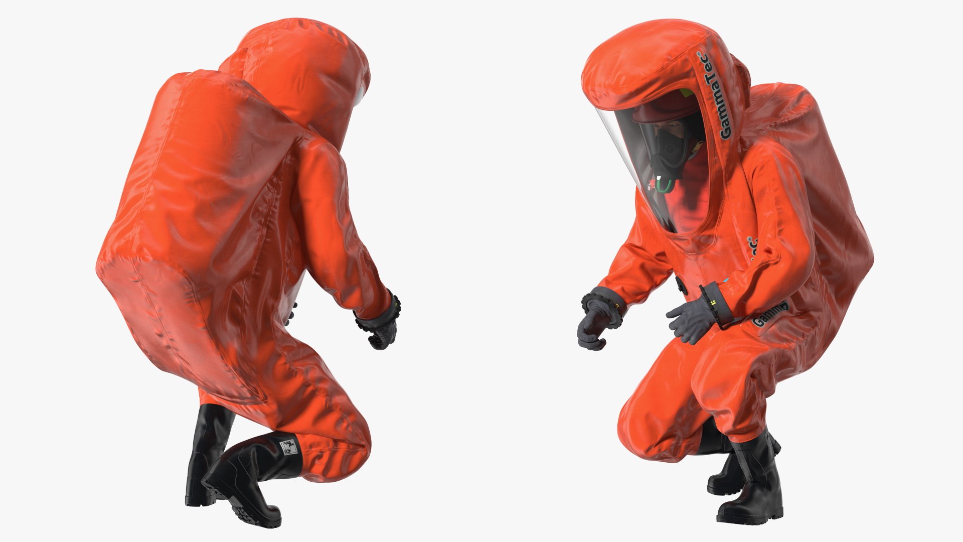 Heavy Duty Chemical Protective Suit Squat Pose Red 3D model preview